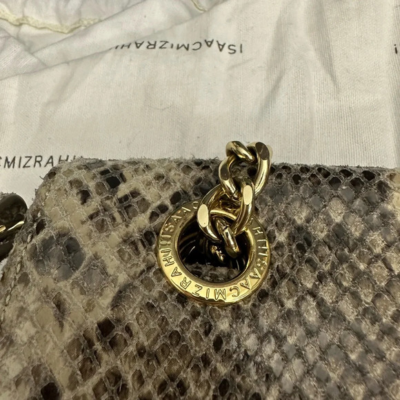 Isaac Mizrahi Live Bridgehampton Leather Bag Chain Strap Soft Snakeskin Print - Picture 7 of 13